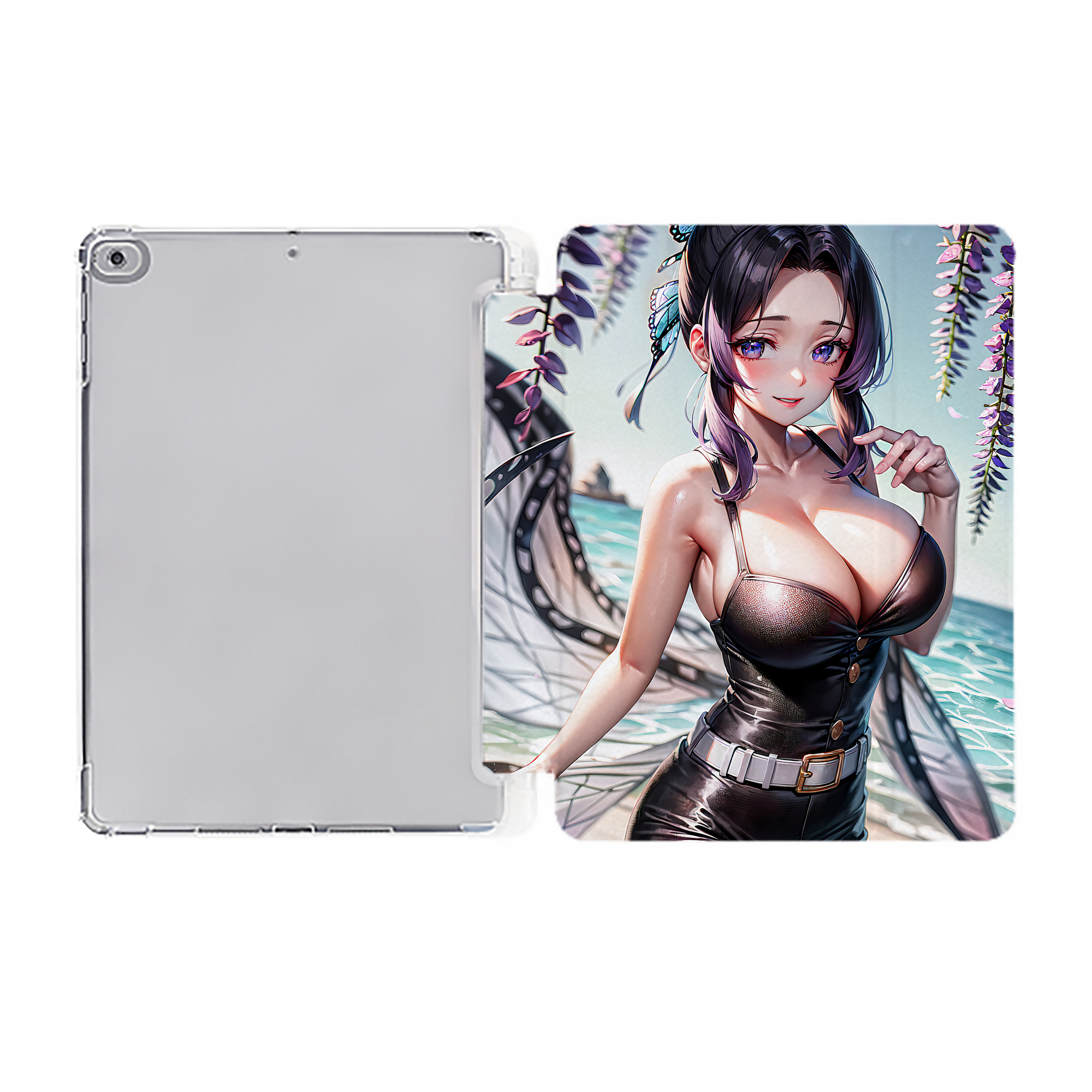 （画像用） 鬼滅の刃（きめつのやいば）蟲柱-胡蝶 しのぶ／こちょう しのぶ Kochou Shinobu IPad ケース ペン収納付き 三つ折りスタンド PUレザー×シリコン 対応機種9.5/10.5/10.9インチ